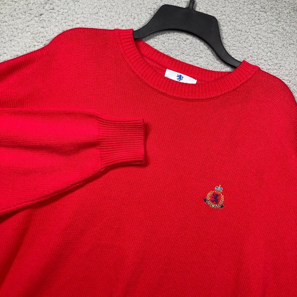 VTG English Sports Shop Bermuda Sweater Mens XXL Red Cotton Crest Crewneck Knit